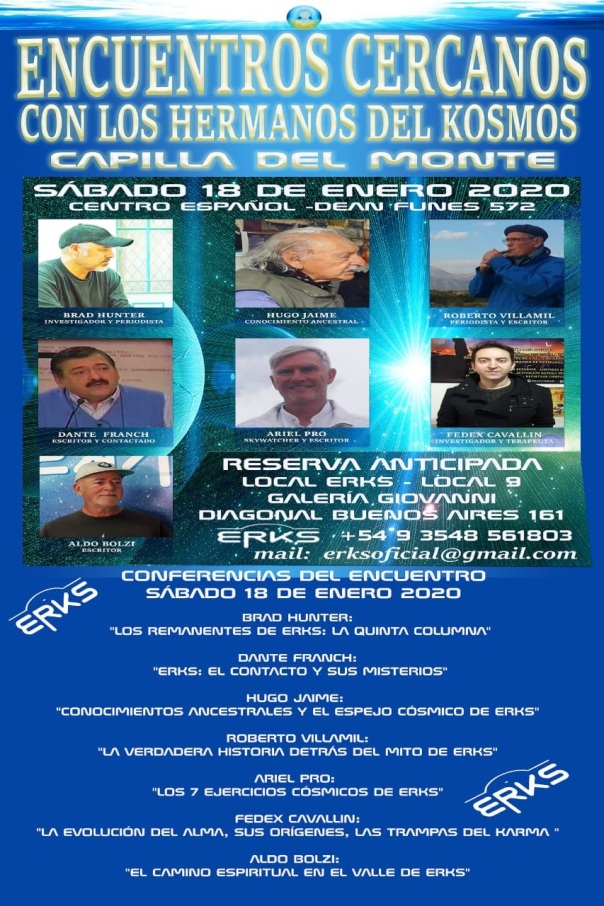 “ENCUENTROS CERCANOS CON LOS HERMANOS DEL KOSMOS” el 18 de Enero de 2020 en Capilla del Monte